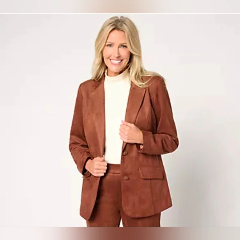 Isaac Mizrahi Live! Estate Stretch Faux Suede Blazer w/Lining Clove Large NWOT - Picture 1 of 4